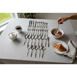 Rogers & Son Exquisite Pattern 1940 Silverplate Flatware Set 33 Pc Patina Retro